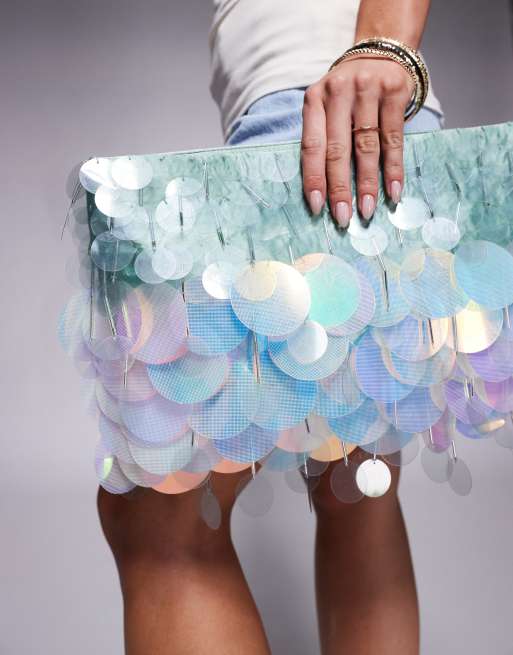 ASOS DESIGN - Top oversize blu con zip e paillettes iridescenti, 2 di 3