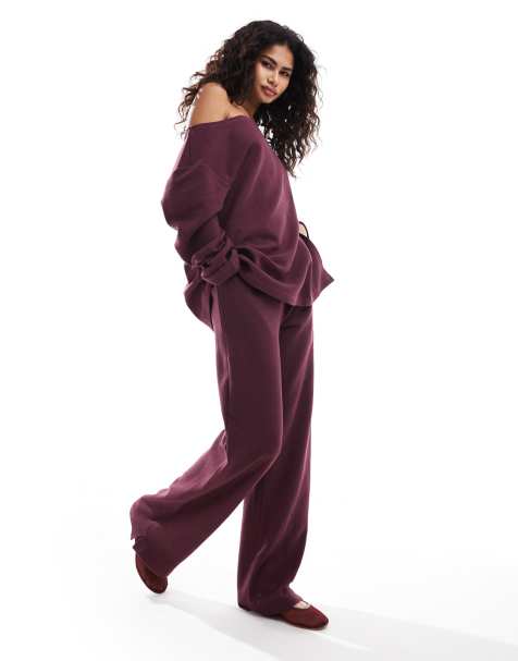 ASOS DESIGN - Top oversize bordeaux a nido d'ape con spalla scoperta in coordinato - view 1