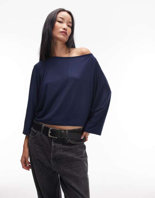 ASOS DESIGN - Top oversize color blu navy con maniche ad ali di pipistrello