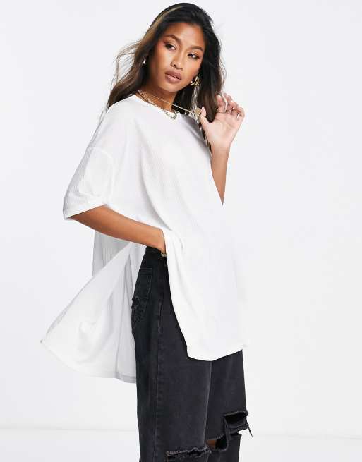 ASOS DESIGN Top oversize c tel avec fente sur le c t Blanc