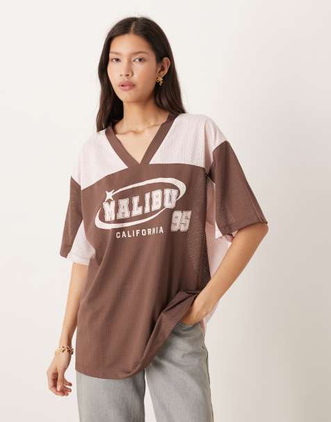 ASOS DESIGN - Top oversize da calcio color cioccolato e rosa - view 1