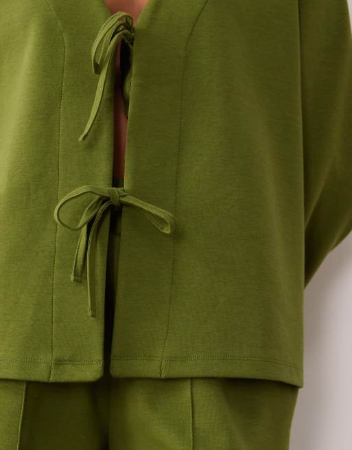 ASOS DESIGN - Top oversize d'ensemble en maille interlock à détails nœud - Vert, 3 de 4
