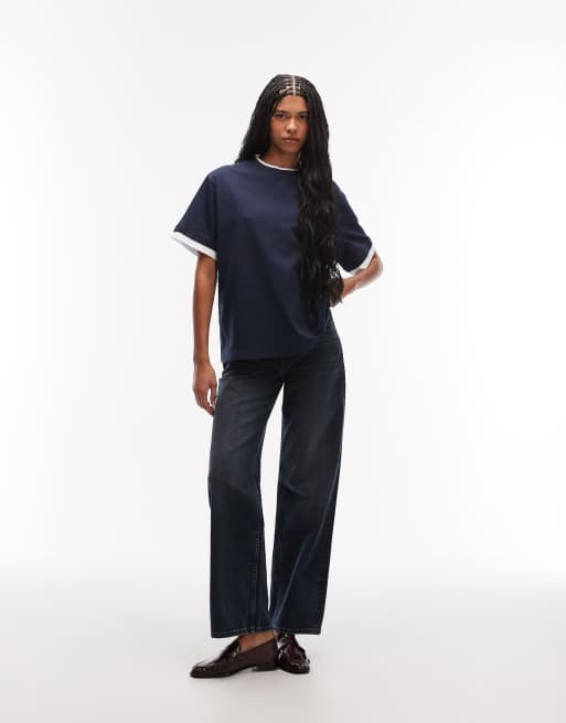 ASOS DESIGN - Top oversize double épaisseur à manches courtes - Bleu marine, 3 de 4