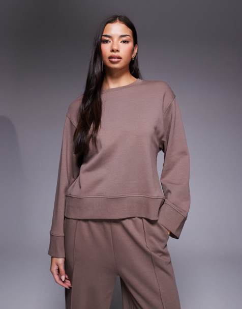 ASOS DESIGN - Top oversize en maille interlock à col ras de cou - Taupe profond - view 1