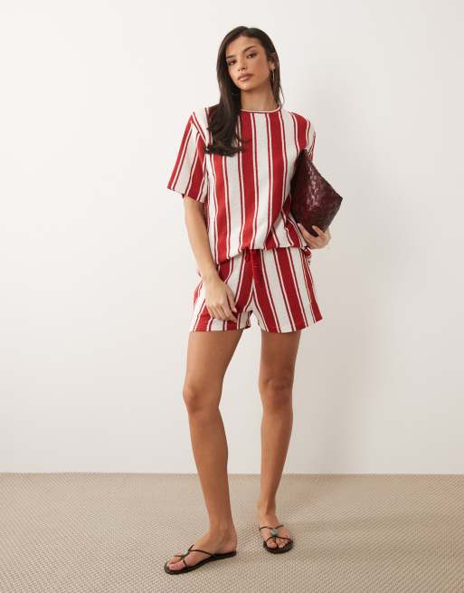 ASOS DESIGN - Top oversize in jersey rosso e bianco a righe in coordinato, 2 di 4