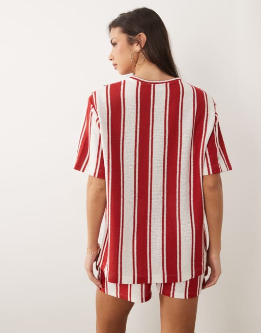ASOS DESIGN - Top oversize in jersey rosso e bianco a righe in coordinato, 4 di 4