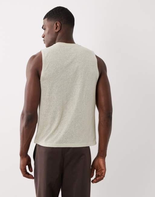 ASOS DESIGN - Top oversize senza maniche squadrato vestibilità classica effetto lino verde chiaro, 5 di 5
