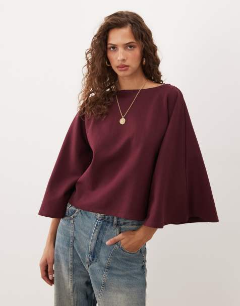 ASOS DESIGN top oversize style cape en bordeaux - view 1