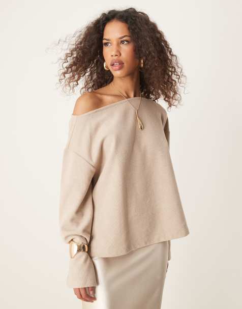 ASOS DESIGN - Top oversize ultra doux à épaules dénudées - Avoine - view 1