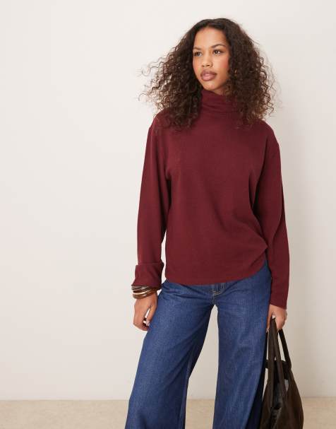 ASOS DESIGN - Top oversize ultra morbido bordeaux con collo alto - view 1
