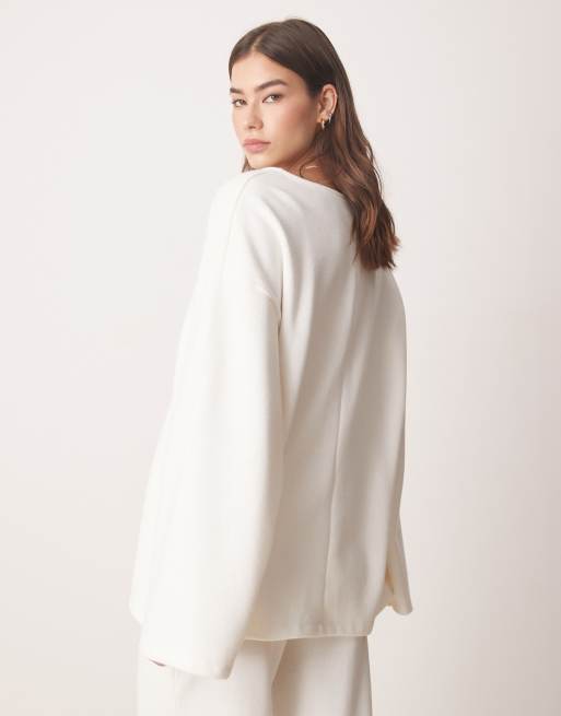 ASOS DESIGN - Top oversize ultra morbido con scollo a V bianco inverno in coordinato, 4 di 4