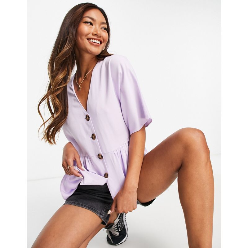 Camicie e bluse Donna DESIGN - Top peplo con bottoni a contrasto, colore lilla