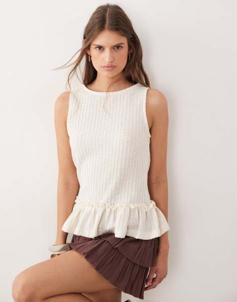 ASOS DESIGN - Top peplo in maglia testurizzata color crema in coordinato - view 1