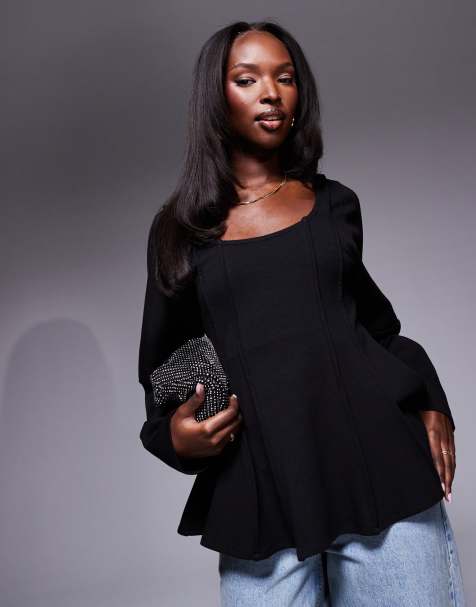 ASOS DESIGN - Top peplo nero con cuciture a vista - view 1