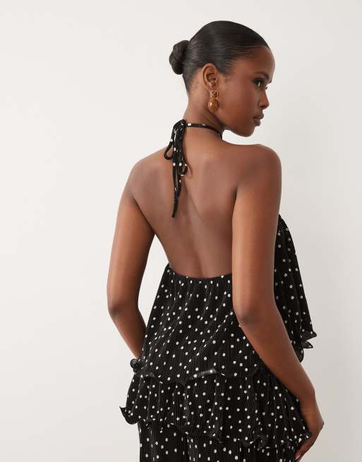 ASOS DESIGN - Top plisado con estampado de lunares y cuello halter, 4 de 4