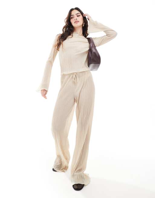 ASOS DESIGN - Top plissé d'ensemble à manches longues et manches évasées - Champagne, 2 de 4