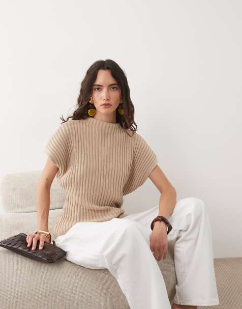 ASOS DESIGN - Top plissé en maille avec taille cintrée - Taupe - view 1