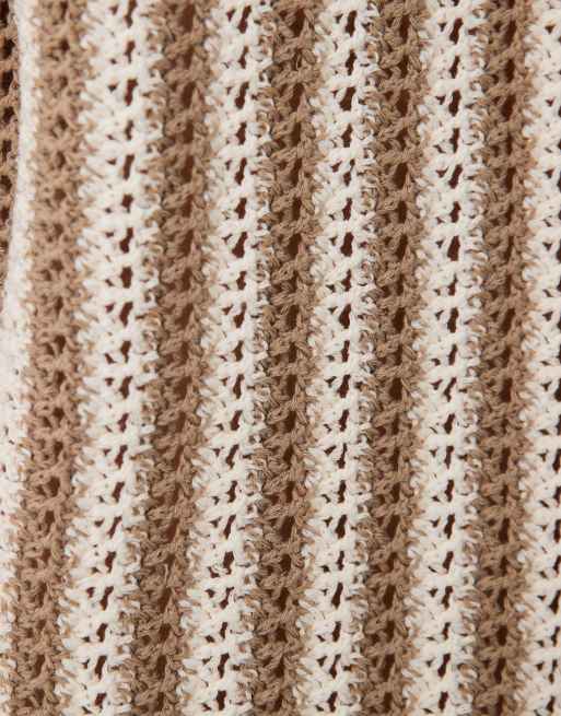 ASOS DESIGN top polo en maille crochet coordonné à rayures marron, 3 de 4