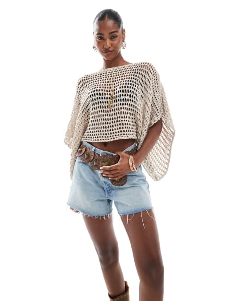 ASOS DESIGN - Top poncho en maille jour échelle - Beige - view 1