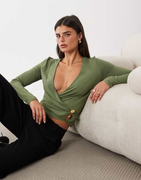 ASOS DESIGN top portefeuille en polyamide avec détails métalliques, olive - view 1