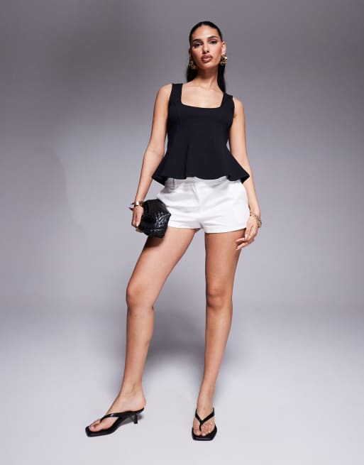 ASOS DESIGN - Top premium a corsetto nero in tessuto ponte stretto in vita, 4 di 4