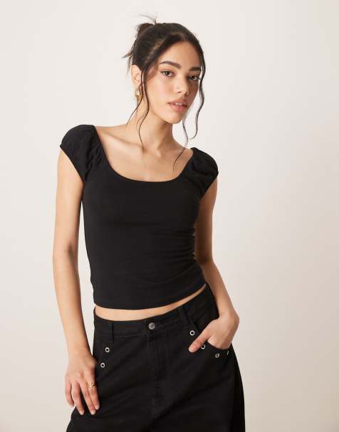 ASOS DESIGN - Top prendisole nero con maniche a sbuffo - view 1