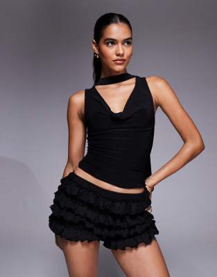 ASOS DESIGN - Top près du corps à col bénitier et foulard - Noir