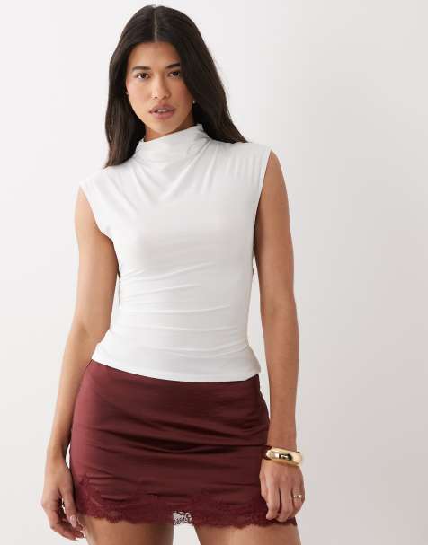 ASOS DESIGN - Top près du corps à col montant et laçage dans le dos - Ivoire - view 1