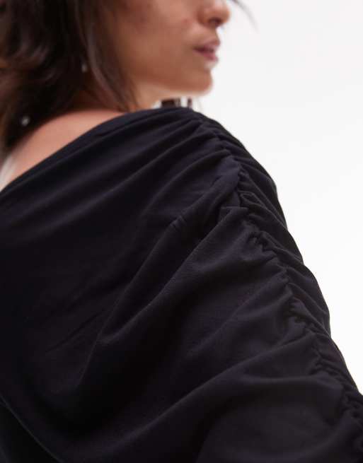 ASOS DESIGN - Top près du corps à décolleté plongeant avec manches chauve-souris et taille froncée - Noir, 3 de 4