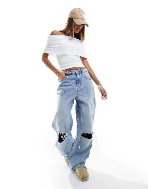 ASOS DESIGN - Top près du corps à encolure Bardot oversize - Ivoire, 2 de 4
