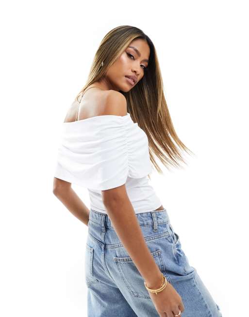ASOS DESIGN - Top près du corps à encolure Bardot oversize - Ivoire, 3 de 4