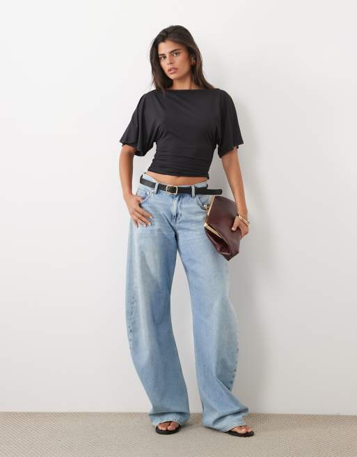 ASOS DESIGN top près du corps à encolure bateau et manches courtes chauve-souris noir, 3 de 4