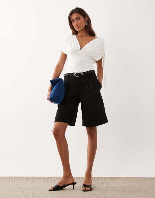ASOS DESIGN - Top près du corps à épaules dénudées et fronces prononcées - Blanc, 3 de 4