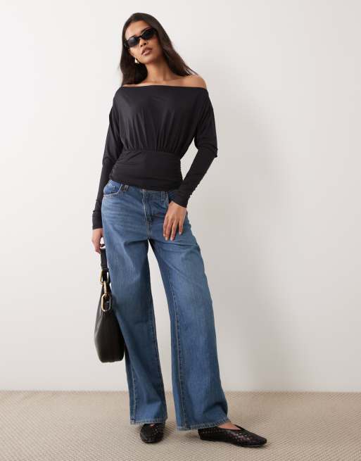ASOS DESIGN - Top près du corps à épaules dénudées et manches longues avec taille cintrée - Noir, 2 de 4
