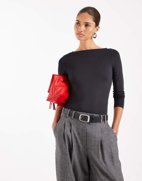 ASOS DESIGN - Top près du corps à manches longues avec encolure bateau - Noir - view 1