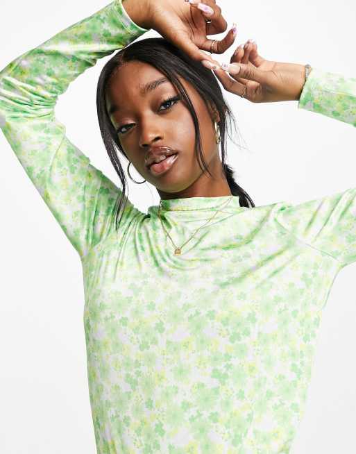 ASOS DESIGN Top pr s du corps manches longues Vert fleuri