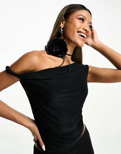 ASOS DESIGN - Top près du corps asymétrique avec détail torsadé - Noir - view 1