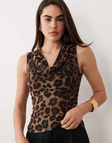 ASOS DESIGN - Top près du corps effet drapé en tulle imprimé animal - view 1