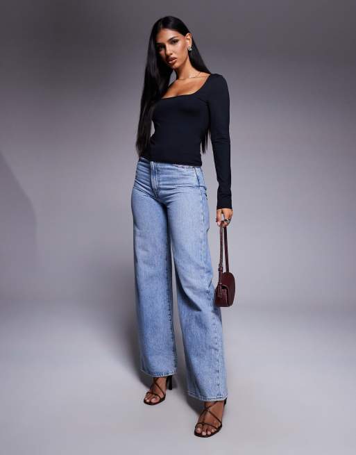 ASOS DESIGN - Top près du corps en polyamide à encolure carrée et liens au dos - Noir, 4 de 4