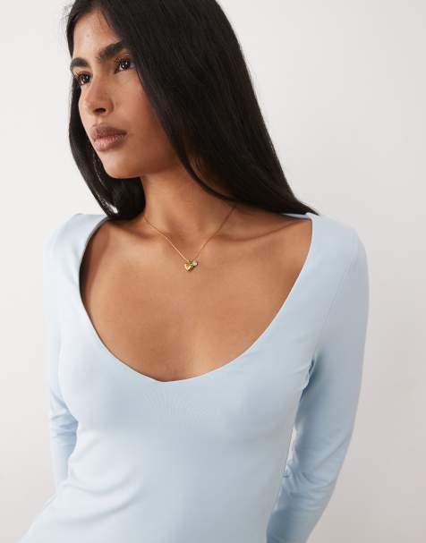 ASOS DESIGN - Top près du corps en polyamide avec col V profond - Bleu - view 1