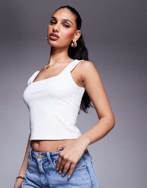 ASOS DESIGN - Top près du corps en polyamide avec encolure carrée - Ivoire - view 1