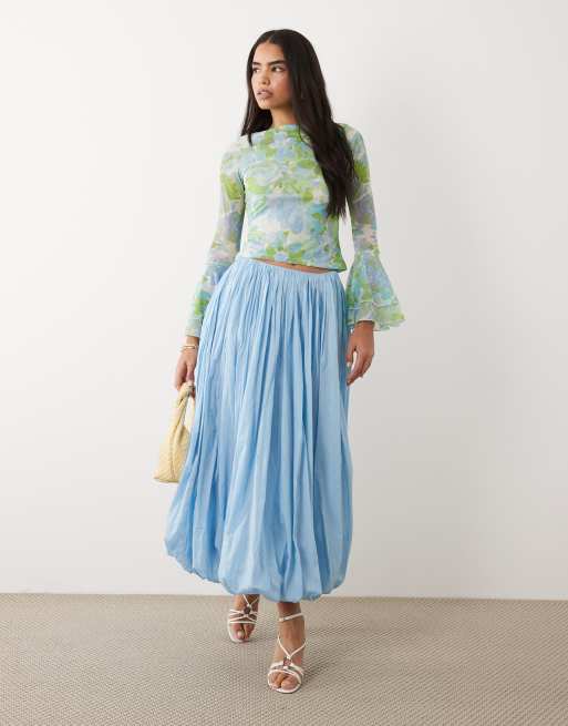 ASOS DESIGN - Top près du corps en tulle à manches longues évasées - Bleu à fleurs, 2 de 4
