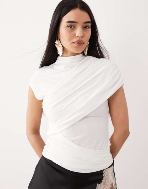ASOS DESIGN - Top près du corps froncé à détail drapé - Crème - view 1