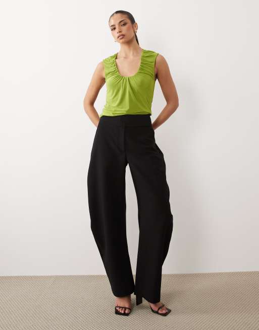 ASOS DESIGN - Top près du corps froncé avec encolure dégagée en U - Citron vert, 3 de 4