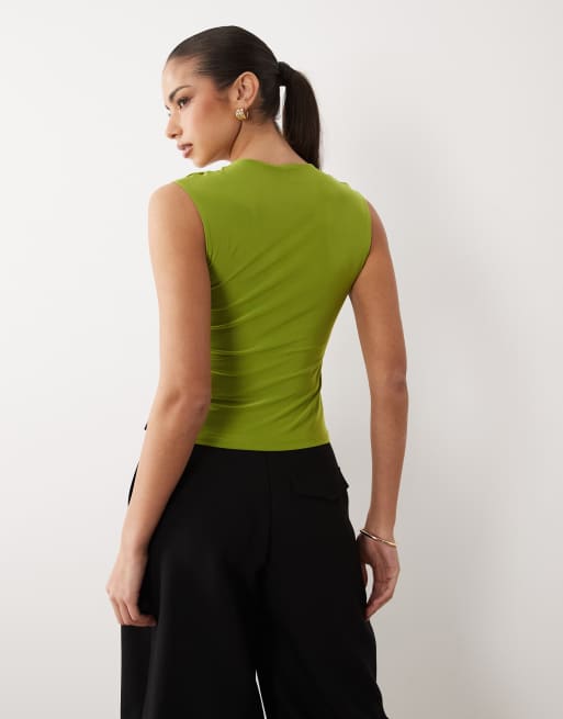 ASOS DESIGN - Top près du corps froncé avec encolure dégagée en U - Citron vert, 4 de 4