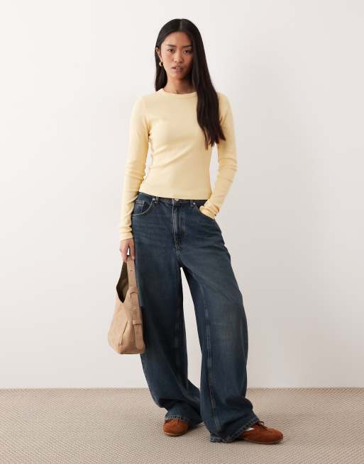 ASOS DESIGN - Top ras de cou à manches longues et nervures - Beurre, 4 de 4
