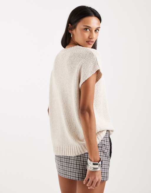ASOS DESIGN - Top ras de cou sans manches en tissu flammé - Crème, 4 de 4