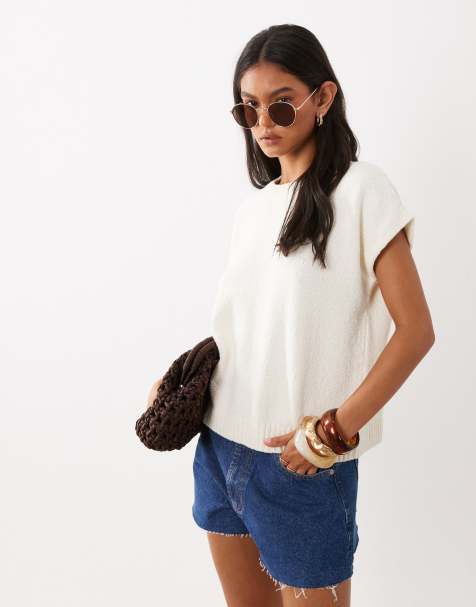 ASOS DESIGN - Top ras de cou sans manches en tissu flammé - Crème - view 1