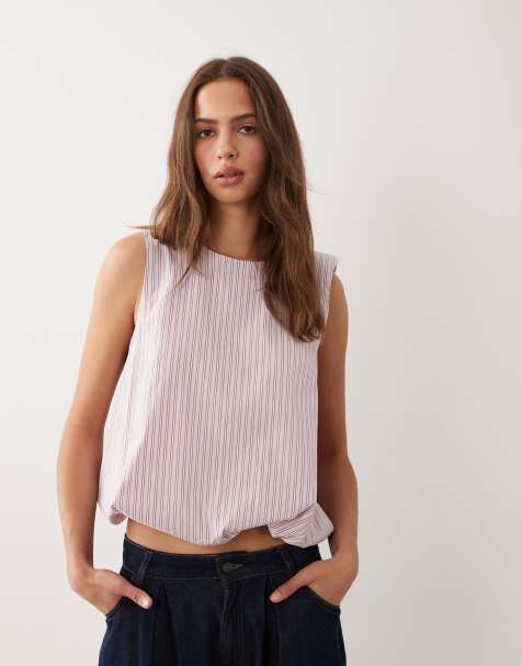 ASOS DESIGN - Top rayé à ourlet bouffant - Rose - view 1
