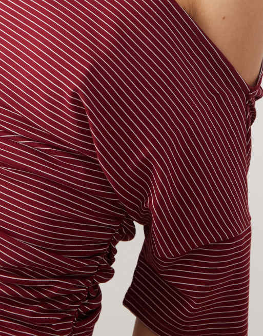 ASOS DESIGN - Top rayé cintré à la taille avec encolure bateau - Rouge et blanc, 4 de 4